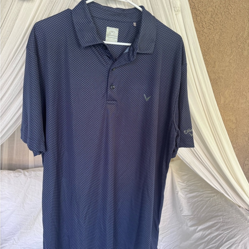 Callaway Men’s Golf Polo Navy Blue Logo Print Size XL